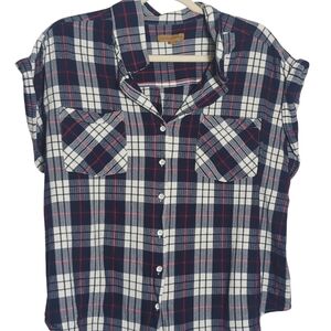 JACHS Girlfriend 2x Cap Sleeve Plaid Button Down Shirt Casual Country Rodeo